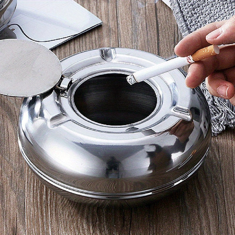 Edelstahl-Aschenbecher mit Deckel – Wind- und Rostfester Aschenbecher für Innen- und Außenbereich