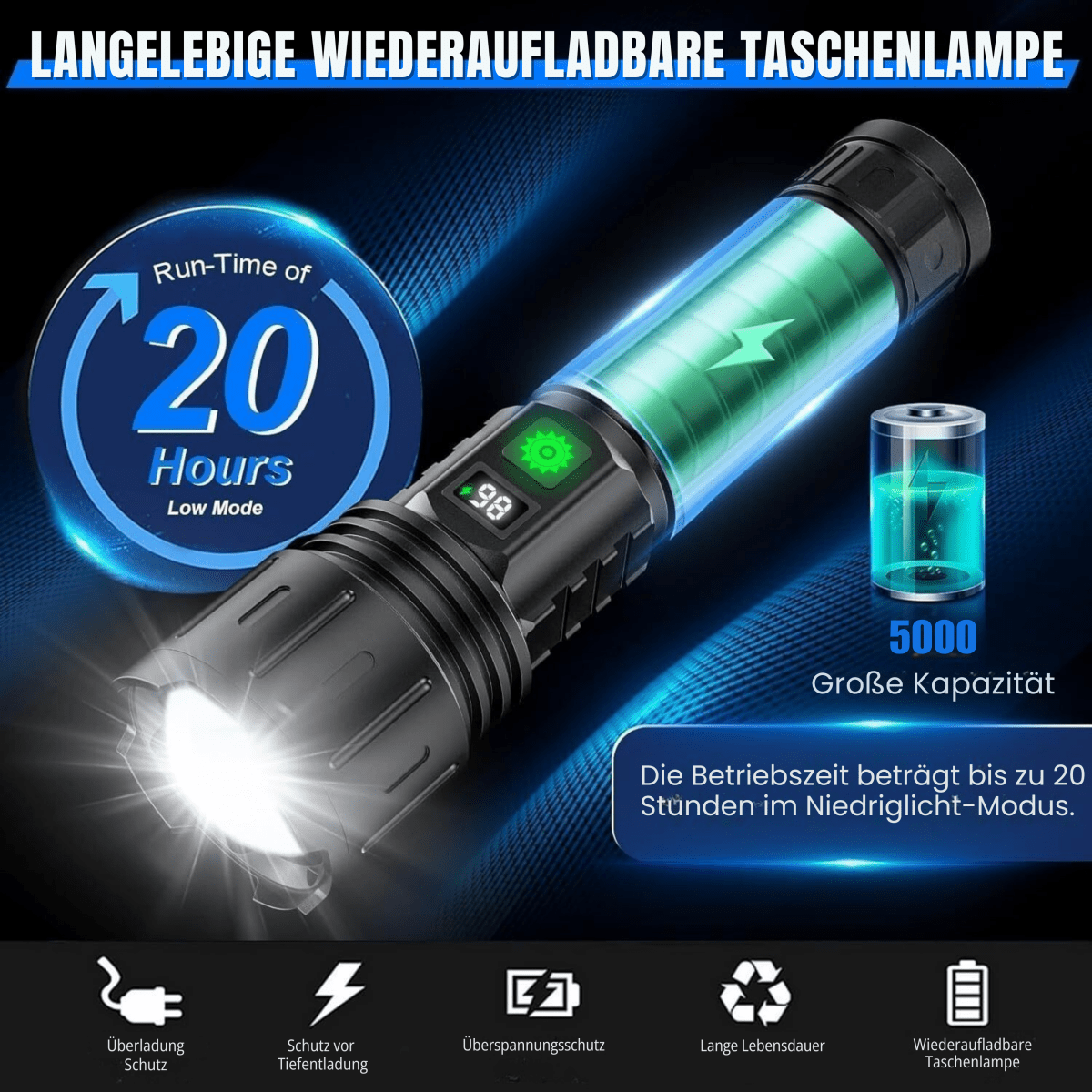 UltraBeam 100.000 Lumen Taschenlampe – Superhell & Vielseitig für jede Situation